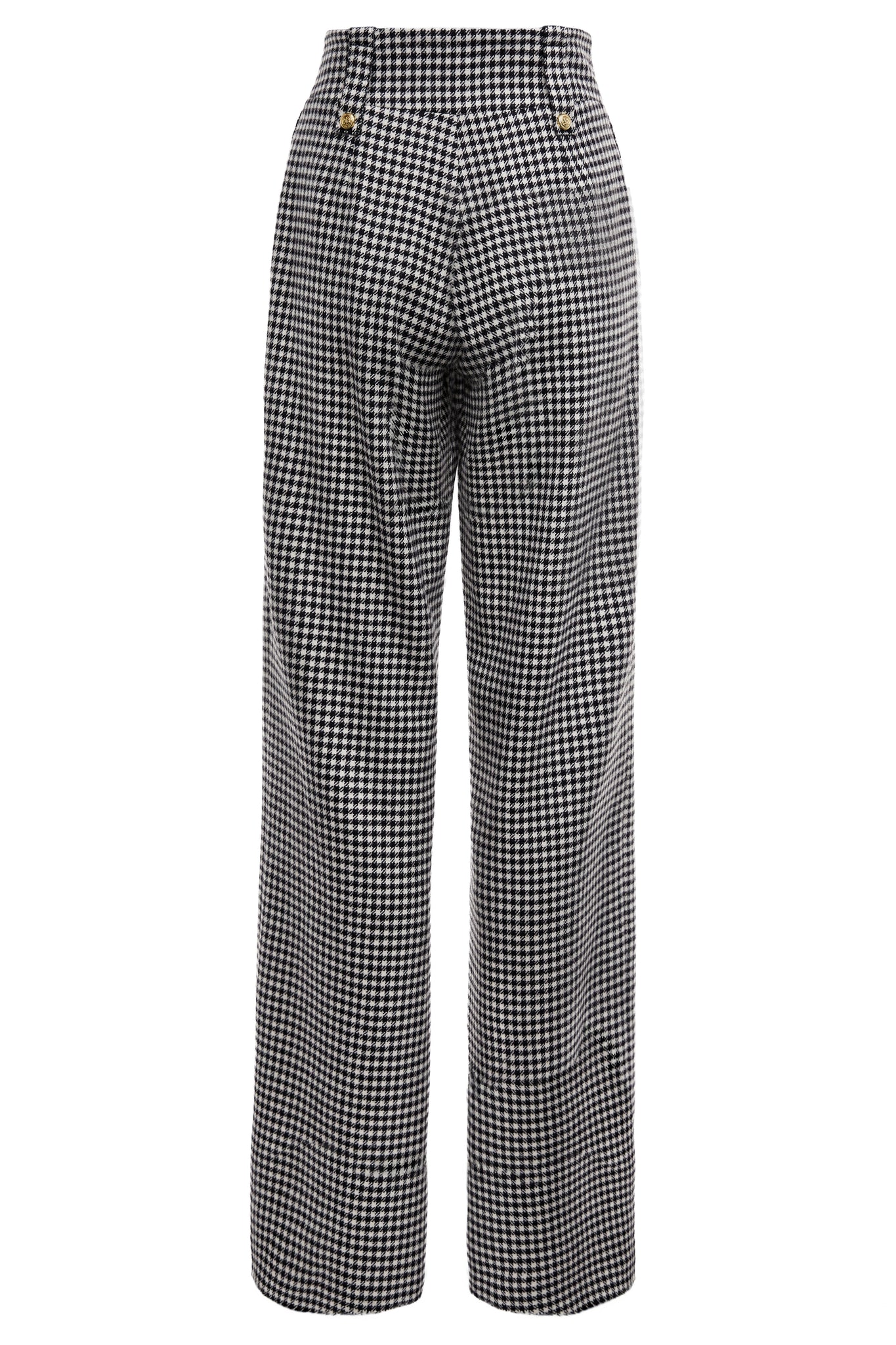 High Waisted Straight Trouser (Black & White Puppy Tooth)