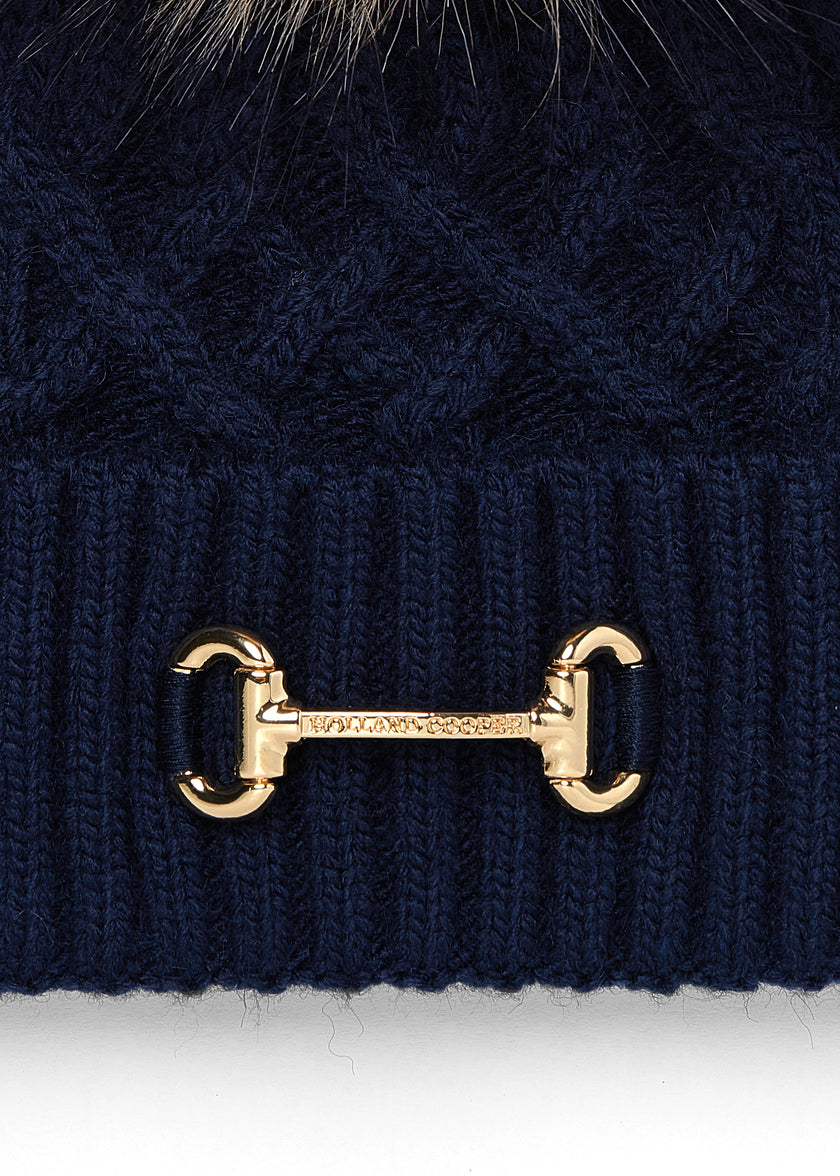 Horsebit Bobble Hat (Ink Navy)