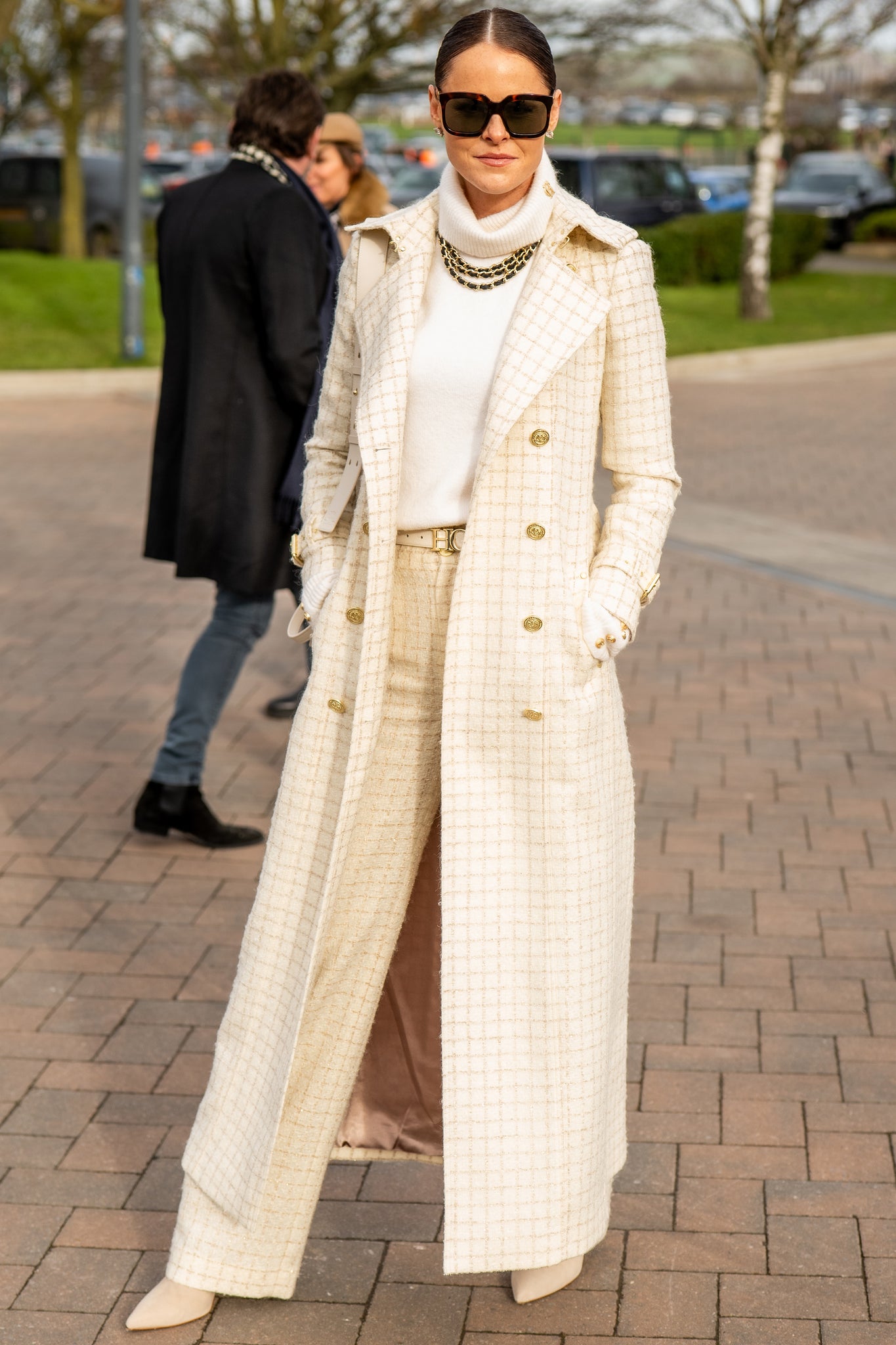 Full Length Marlborough Trench Coat (Ivory Sparkle Tweed)