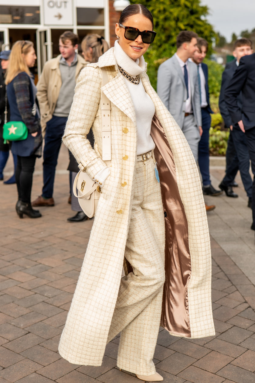 Full Length Marlborough Trench Coat (Ivory Sparkle Tweed)