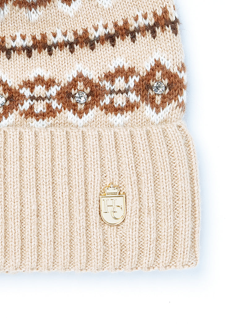 Jennifer Fairisle Bobble Hat (Light Camel)