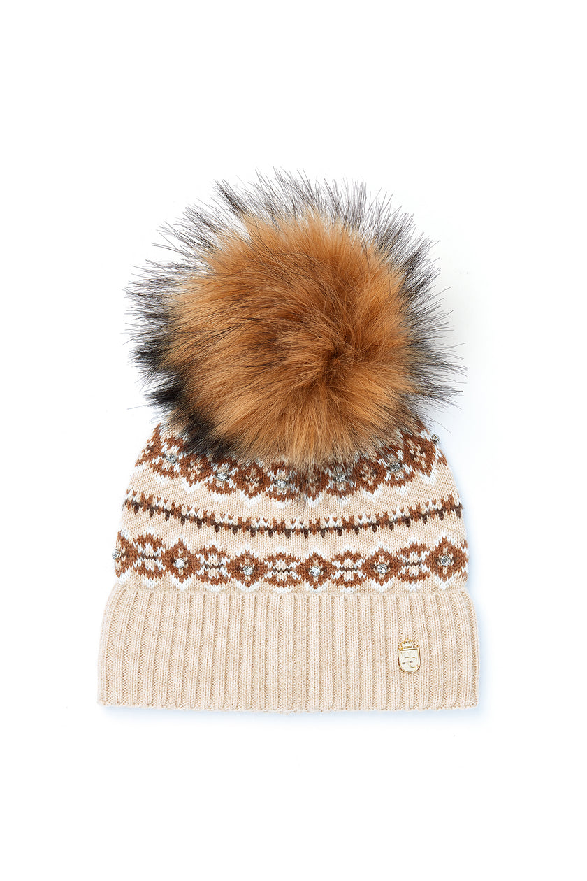 Jennifer Fairisle Bobble Hat (Light Camel)