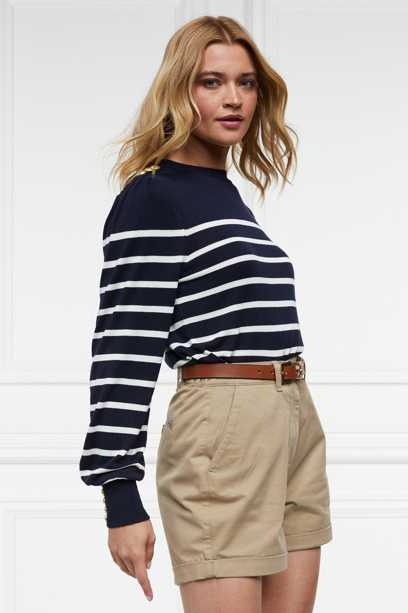 Kelsie Crew Neck Knit (Ink Navy Stripe)