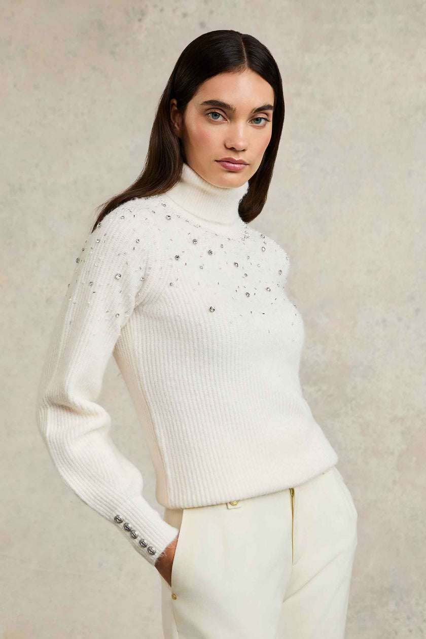 Kelsie Rib Embellished Roll Neck (Natural)