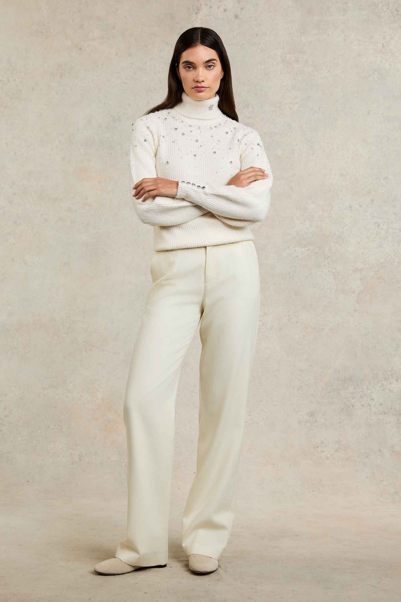 Kelsie Rib Embellished Roll Neck (Natural)