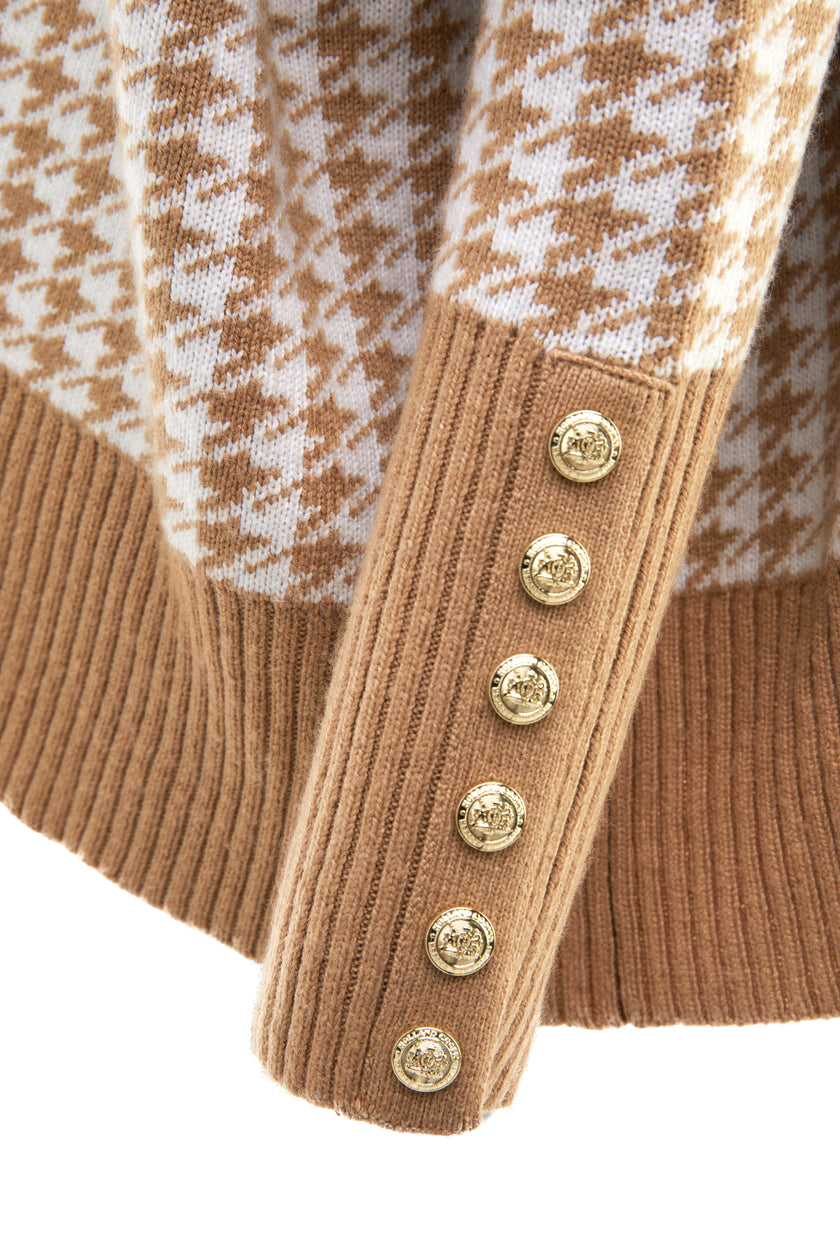 Kingsbury Cape Knit (Camel Houndstooth)