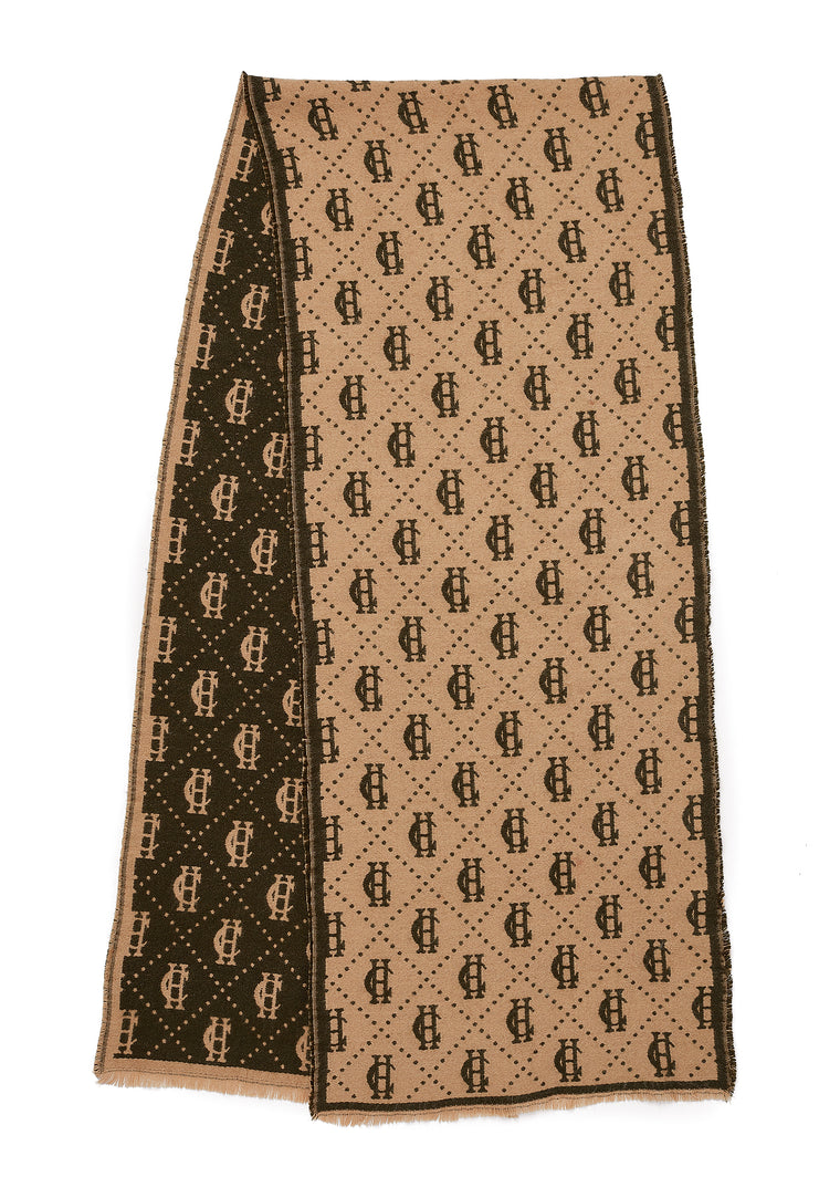 Lightweight Monogram Scarf (Light Camel Forest Green)