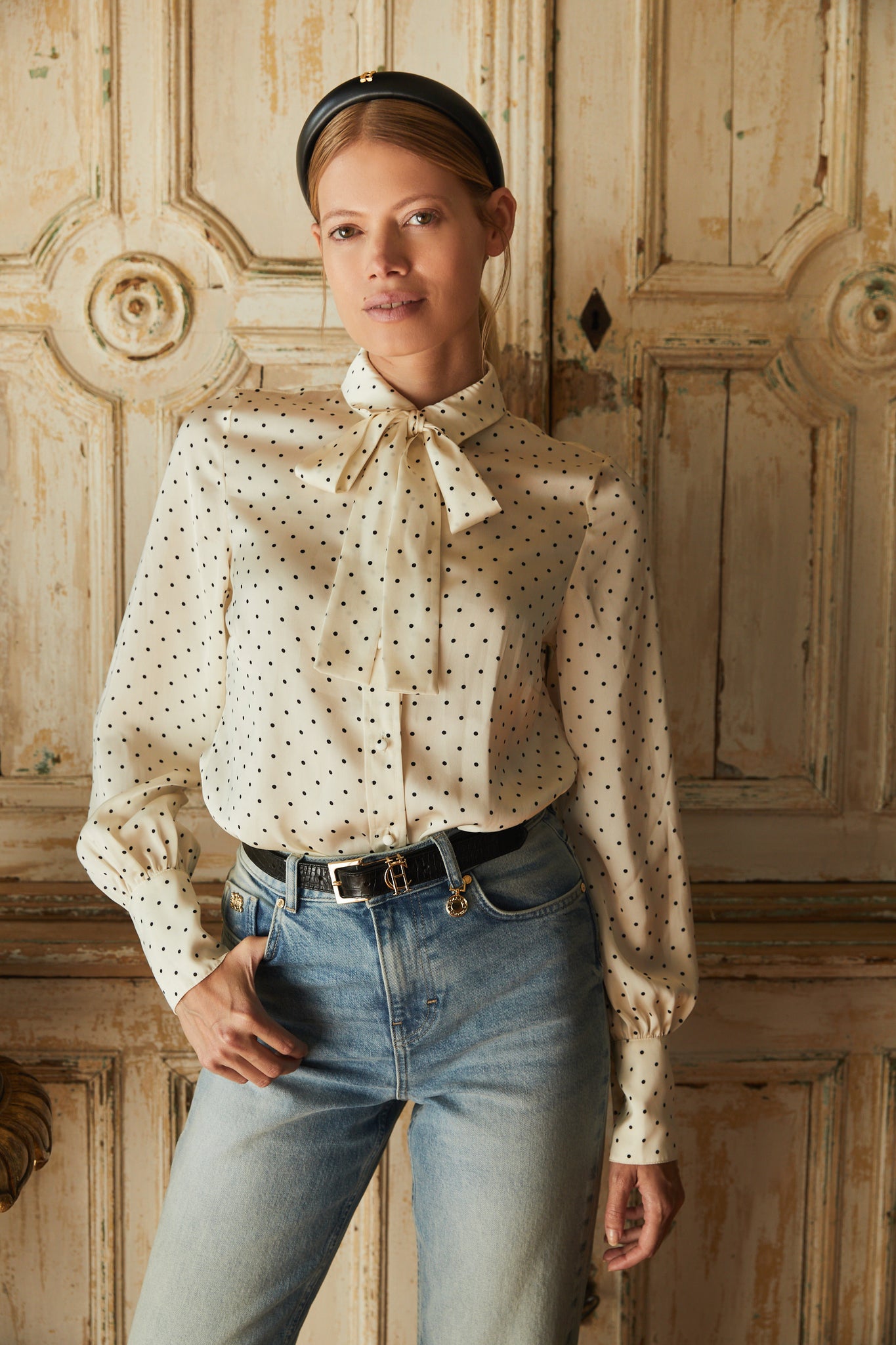 Penny Satin Shirt (Cream Polka Dot)