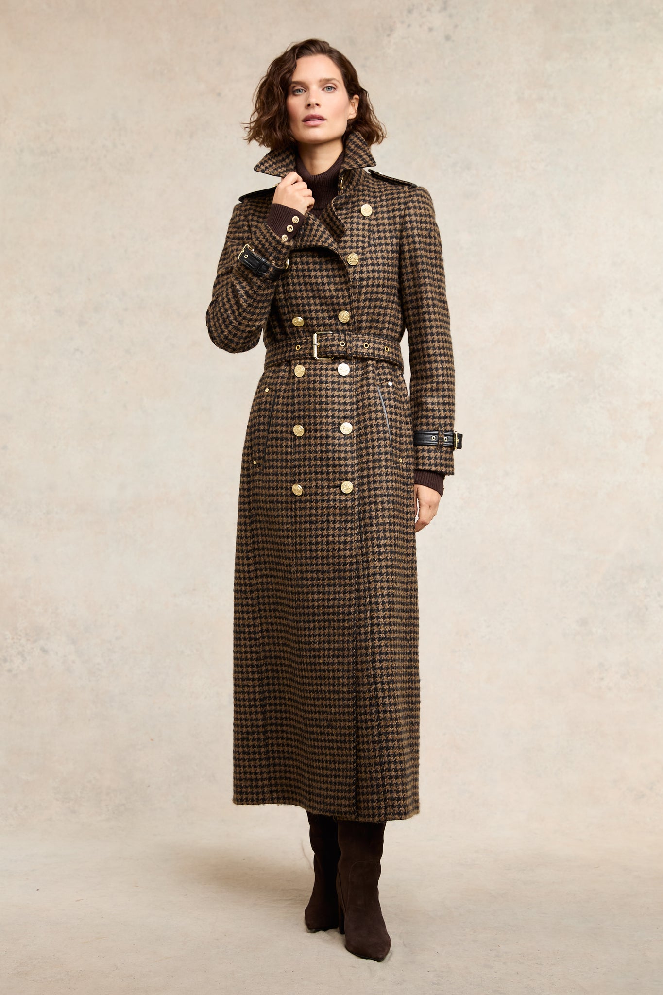 Full Length Marlborough Trench Coat (Chocolate Houndstooth)