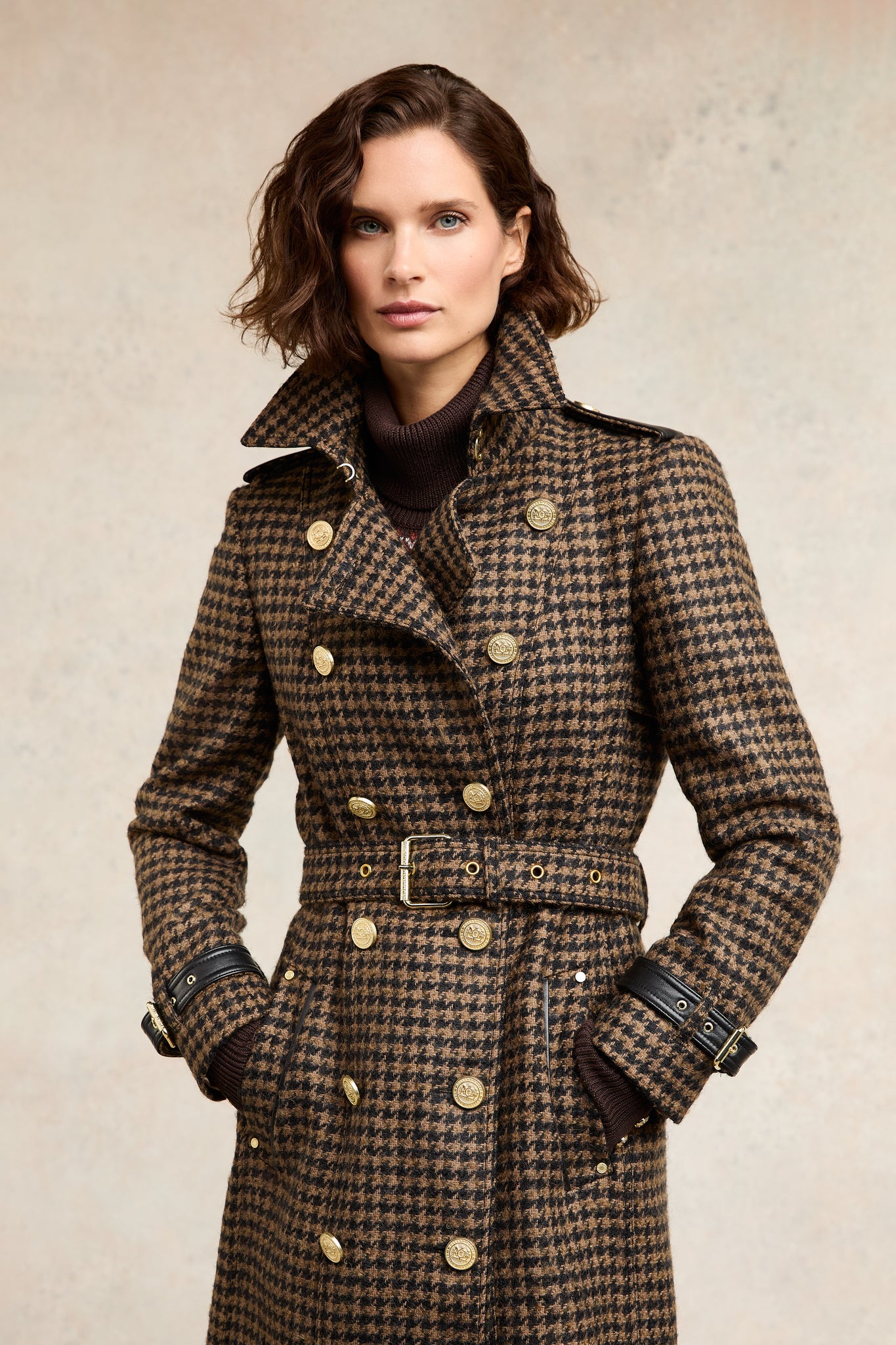 Full Length Marlborough Trench Coat (Chocolate Houndstooth)