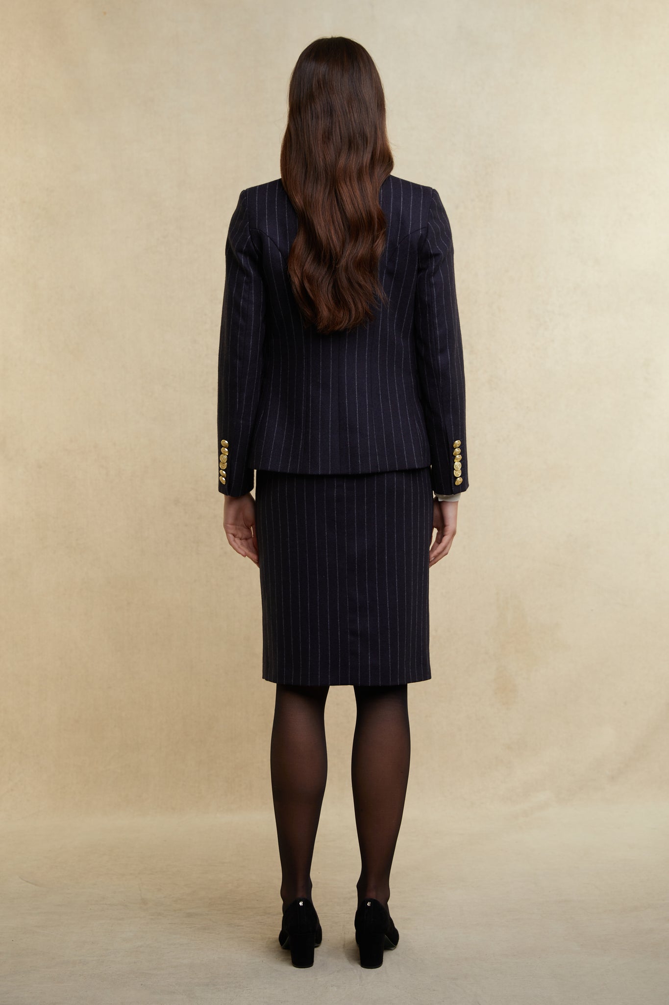 Mayfair Pencil Skirt (Navy Chalk Pinstripe)