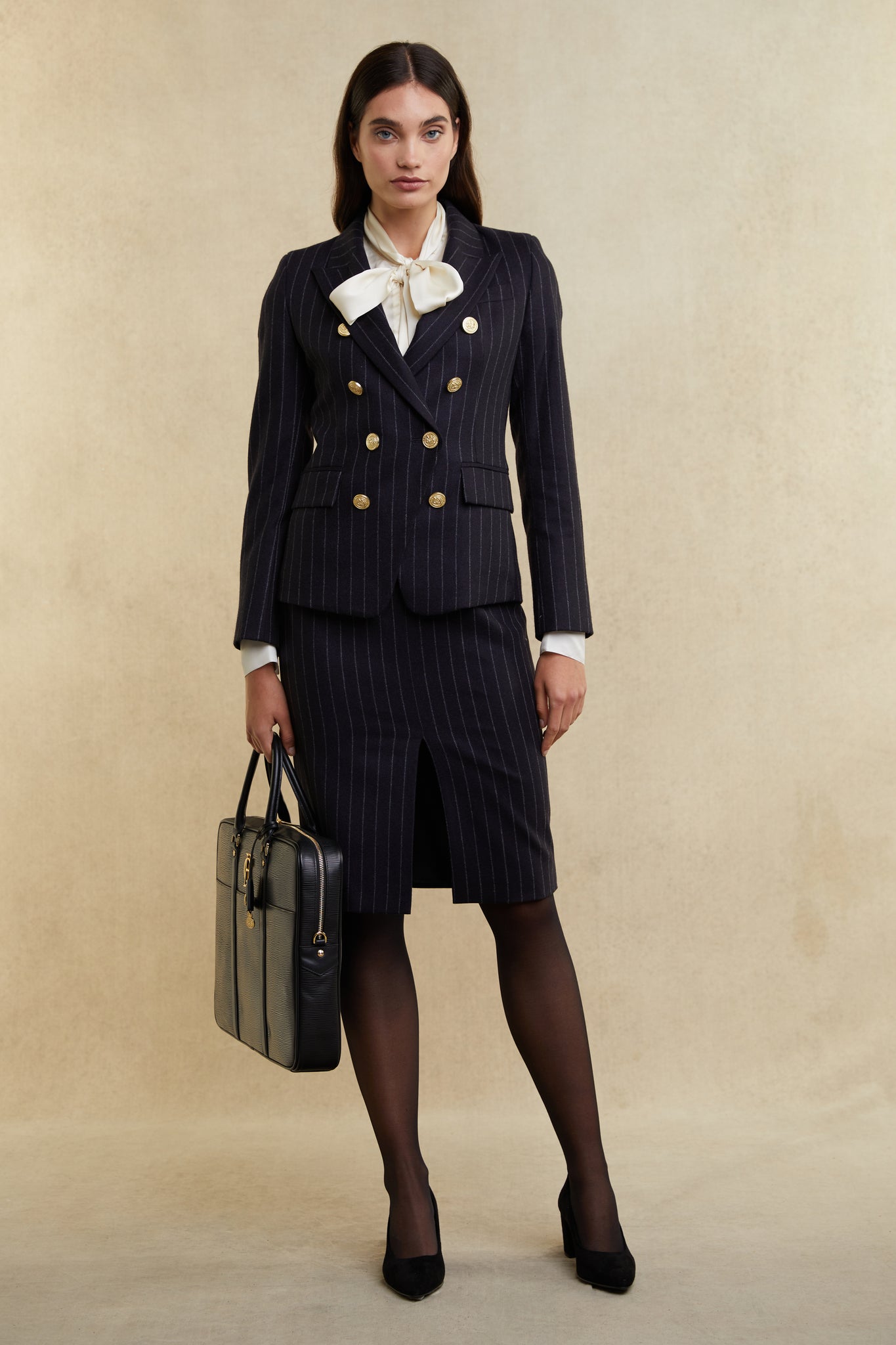 Mayfair Pencil Skirt (Navy Chalk Pinstripe)