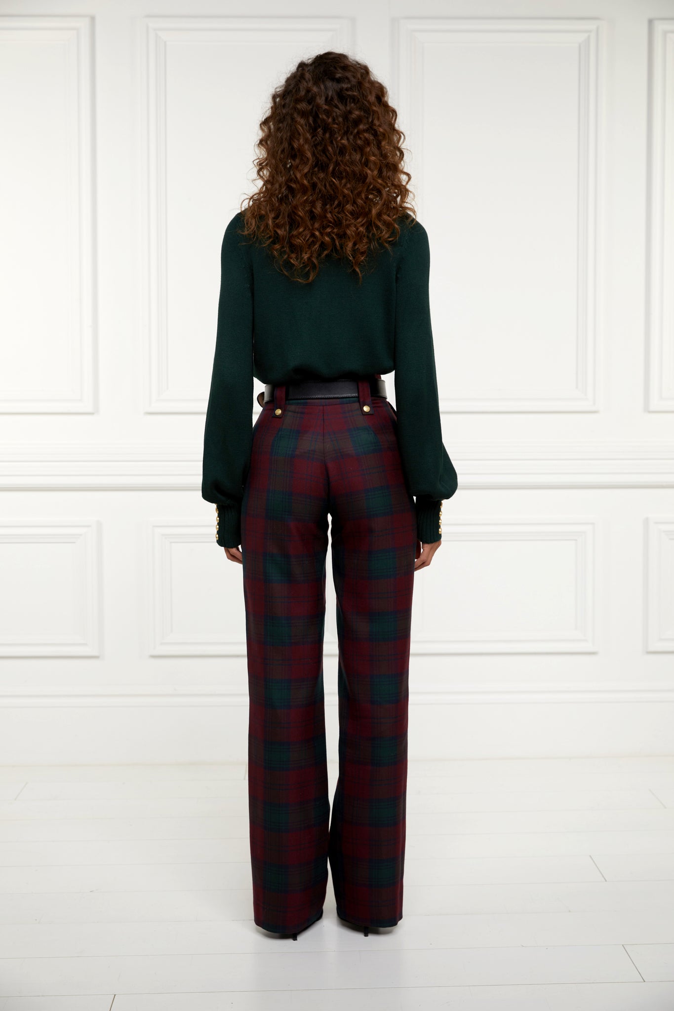 High Waisted Straight Trouser (Mulberry Tartan)