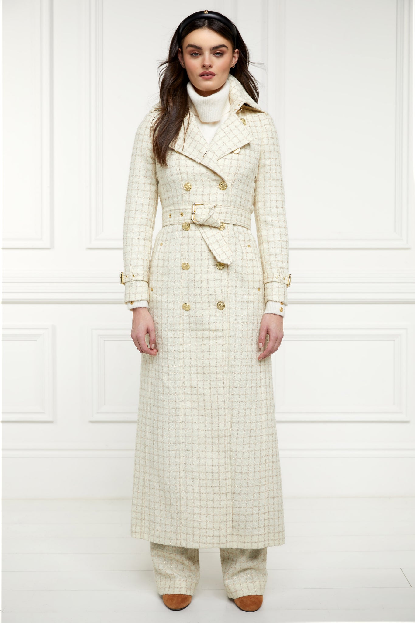 Full Length Marlborough Trench Coat (Ivory Sparkle Tweed)