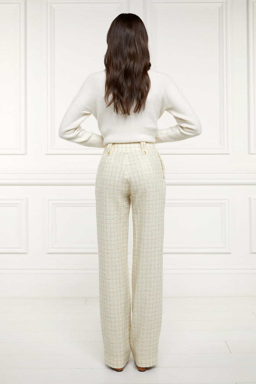 High Waisted Straight Trouser (Ivory Sparkle Tweed)