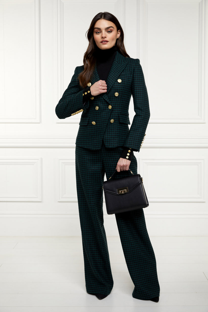 High Waisted Straight Trouser (Emerald Houndstooth)