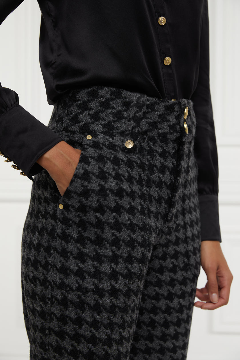 High Waisted Straight Trouser (Large Scale Charcoal Houndstooth)