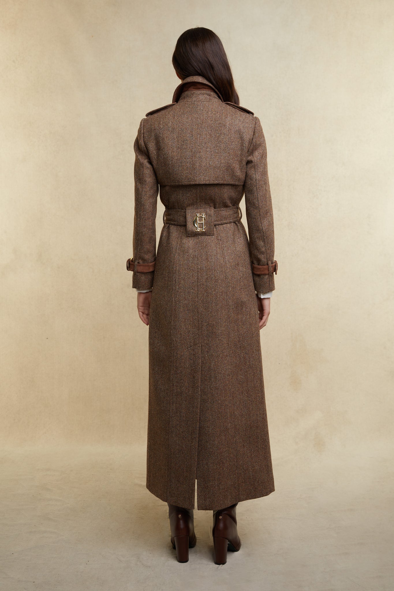 Full Length Marlborough Trench Coat (Large Scale Brown Herringbone)