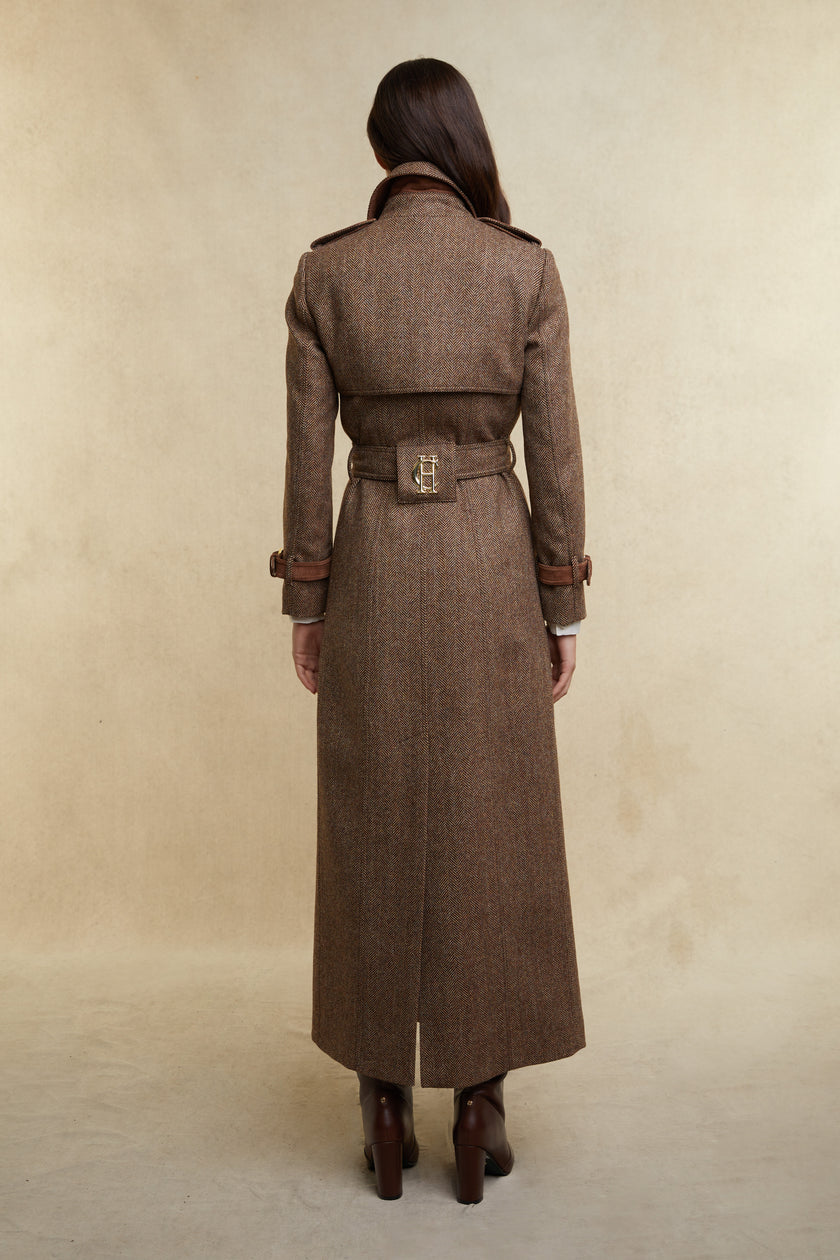 Full Length Marlborough Trench Coat (Large Scale Brown Herringbone)