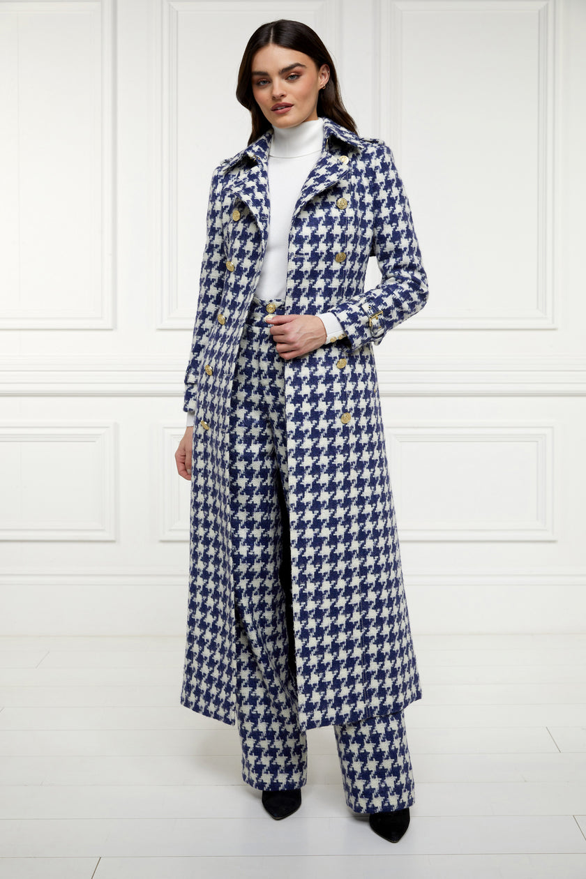 Full Length Marlborough Trench Coat (Large Scale Navy Houndstooth)