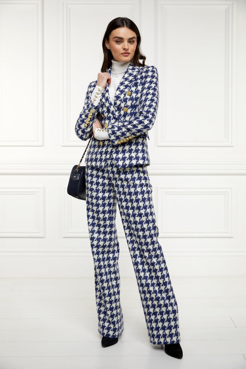 High Waisted Straight Trouser (Large Scale Navy Houndstooth)