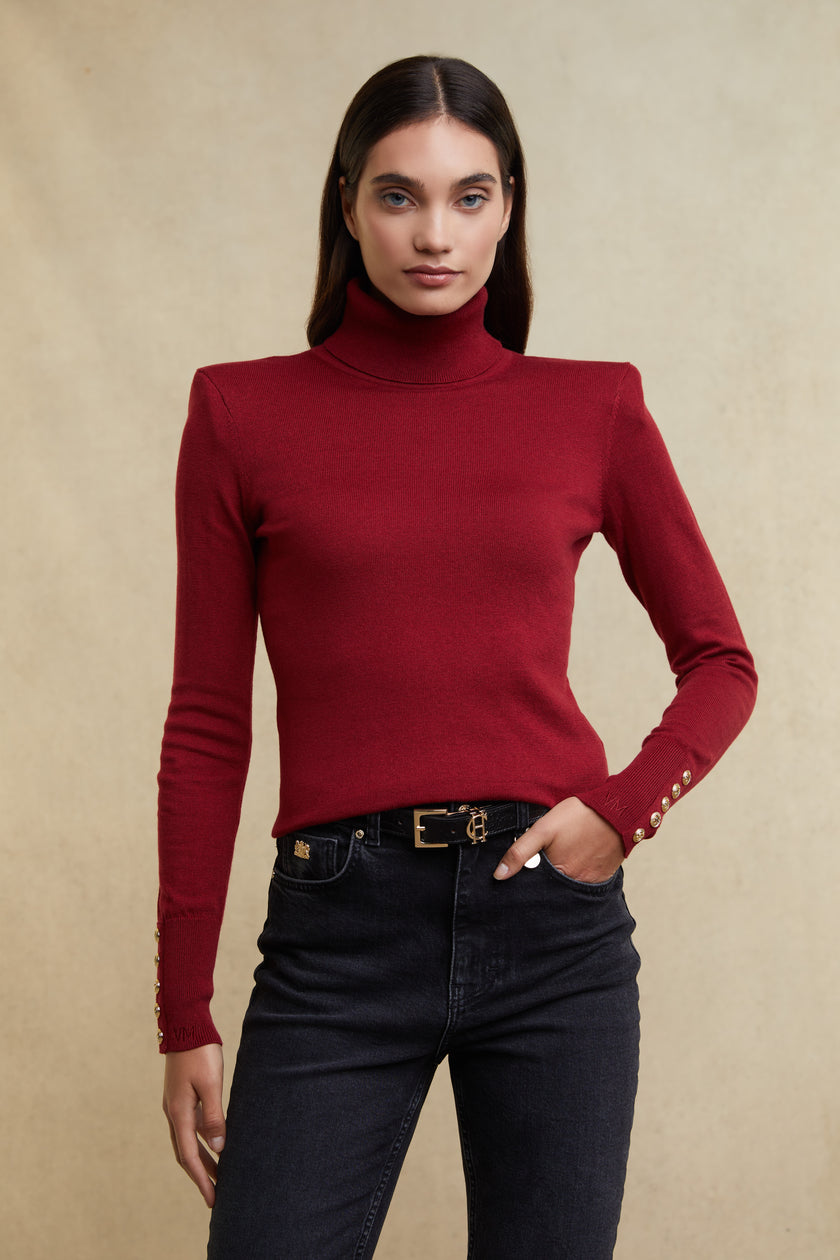 Victoria Cashmere Roll Neck (Berry)