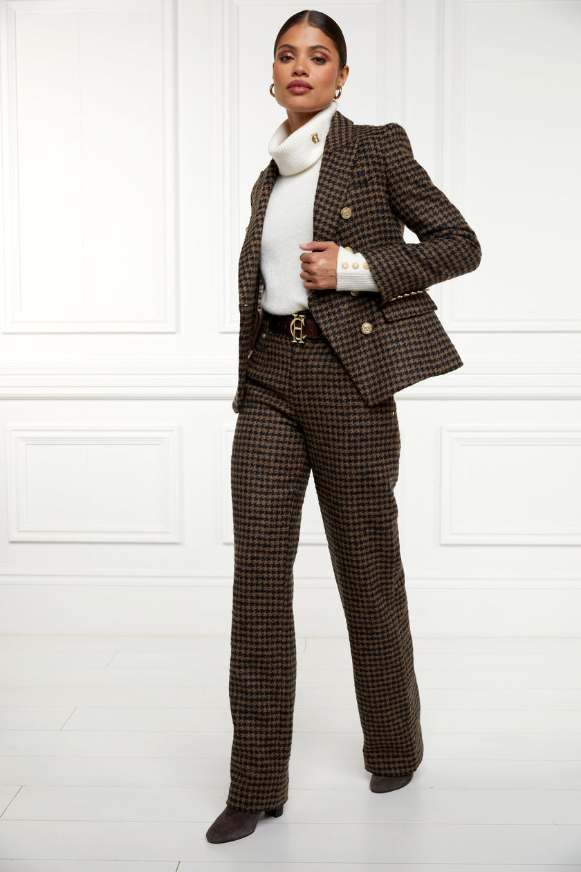 High Waisted Straight Trouser (Chocolate Houndstooth)