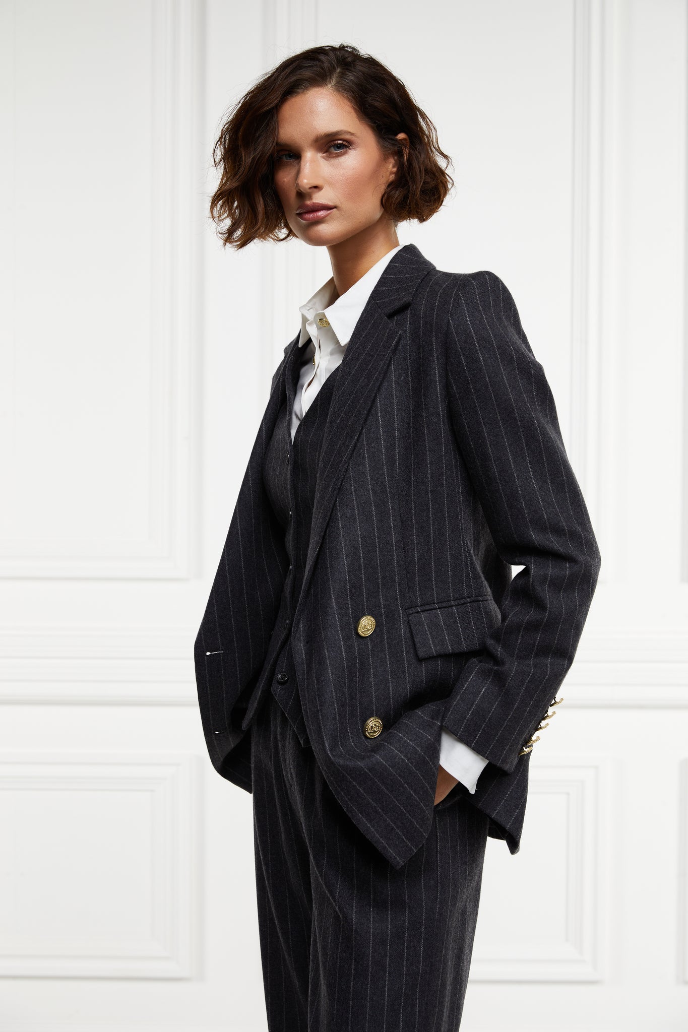 Double Breasted Blazer (Charcoal Pinstripe)