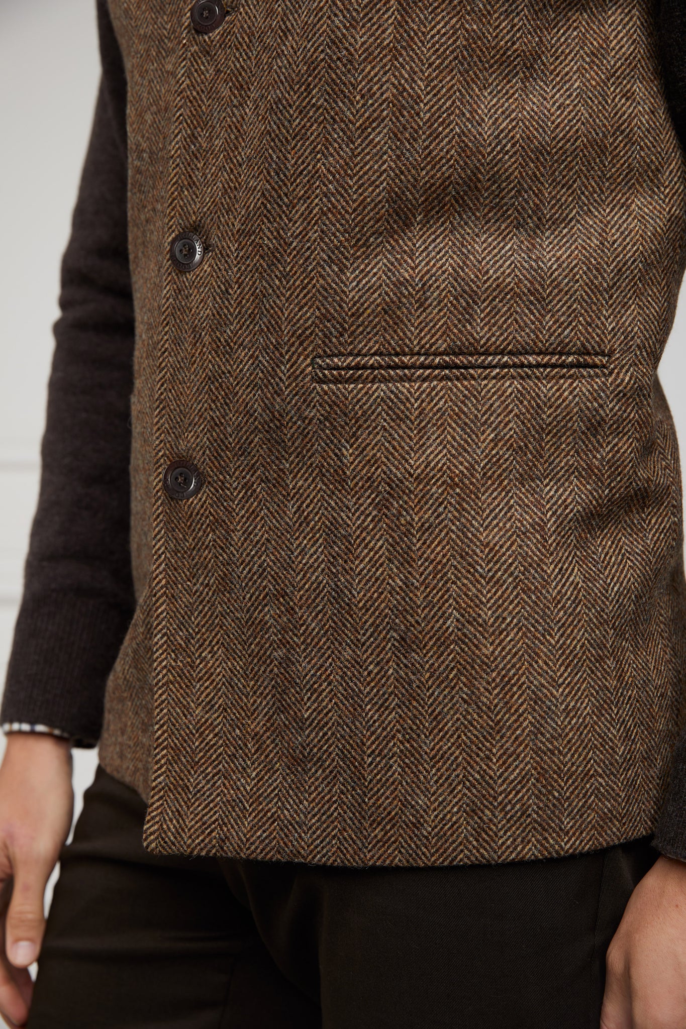 Nehru Gilet (Large Scale Brown Herringbone)