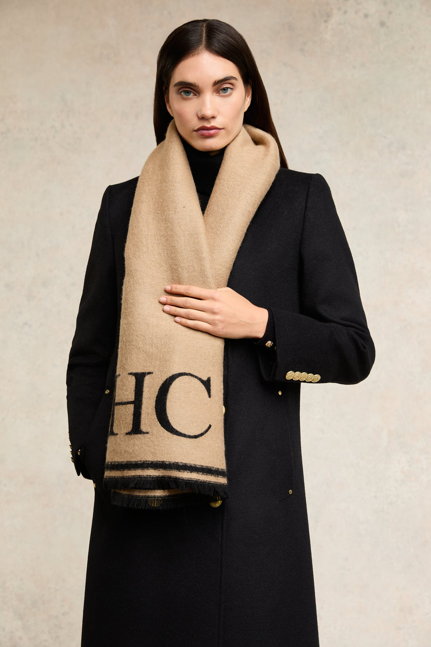 Regency Monogram Scarf (Black Camel)