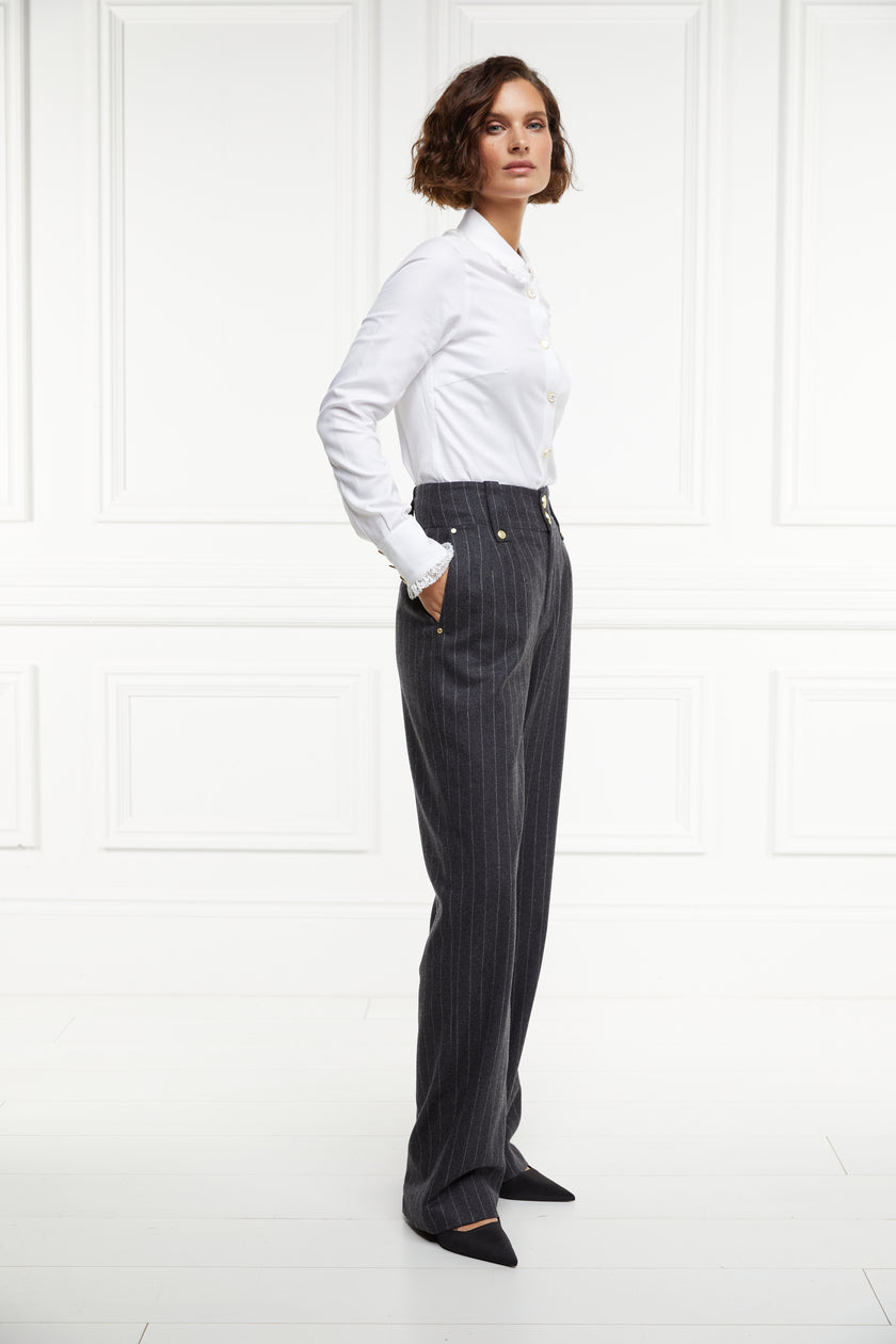 High Waisted Straight Trouser (Charcoal Pinstripe)