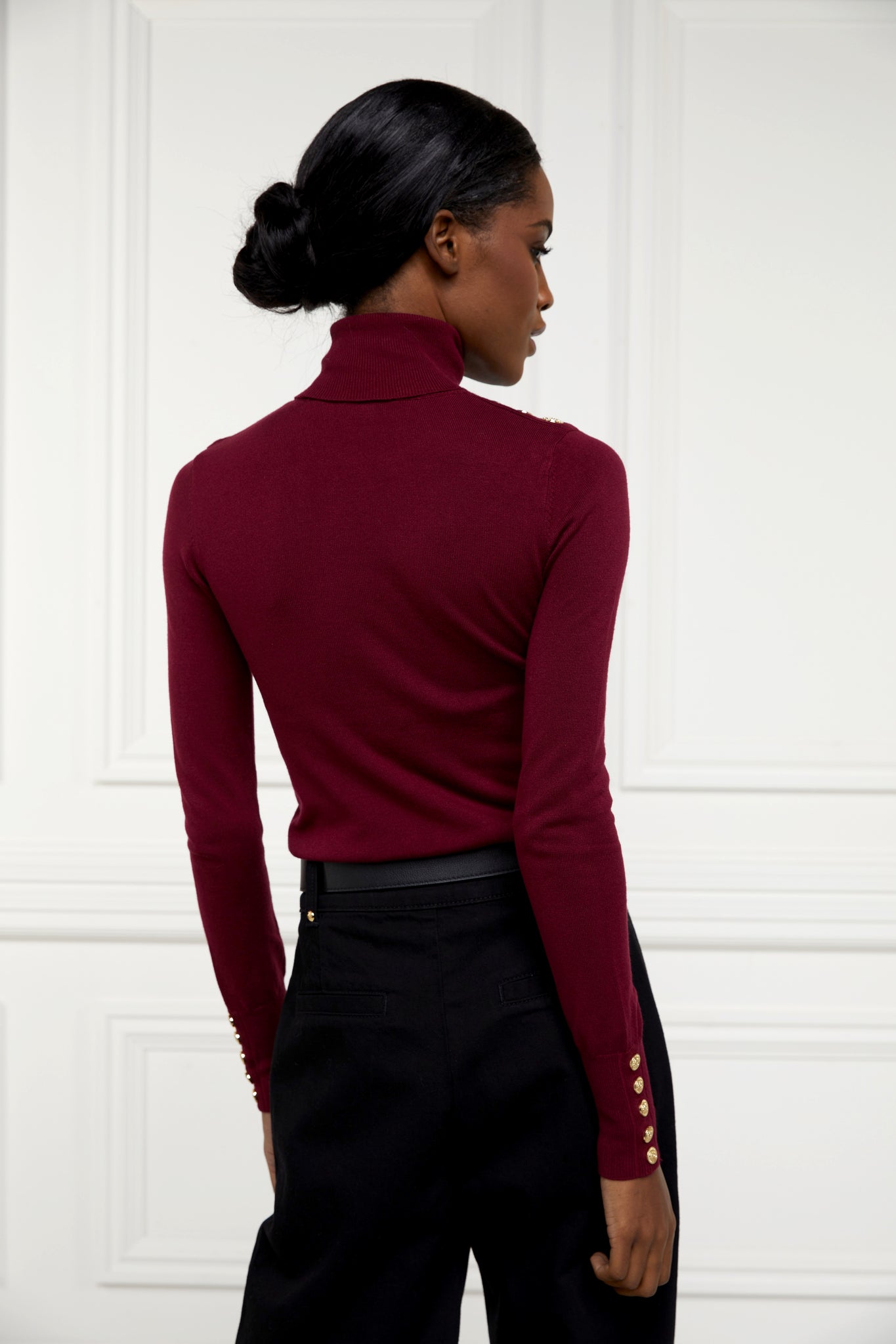 Buttoned Knit Roll Neck (Wine)