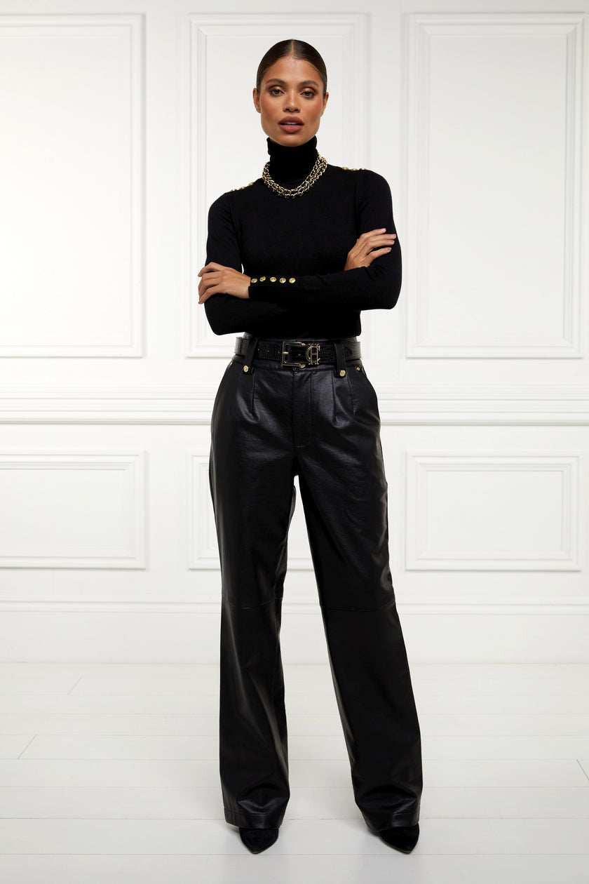 High Waisted Faux Leather Trouser (Black)