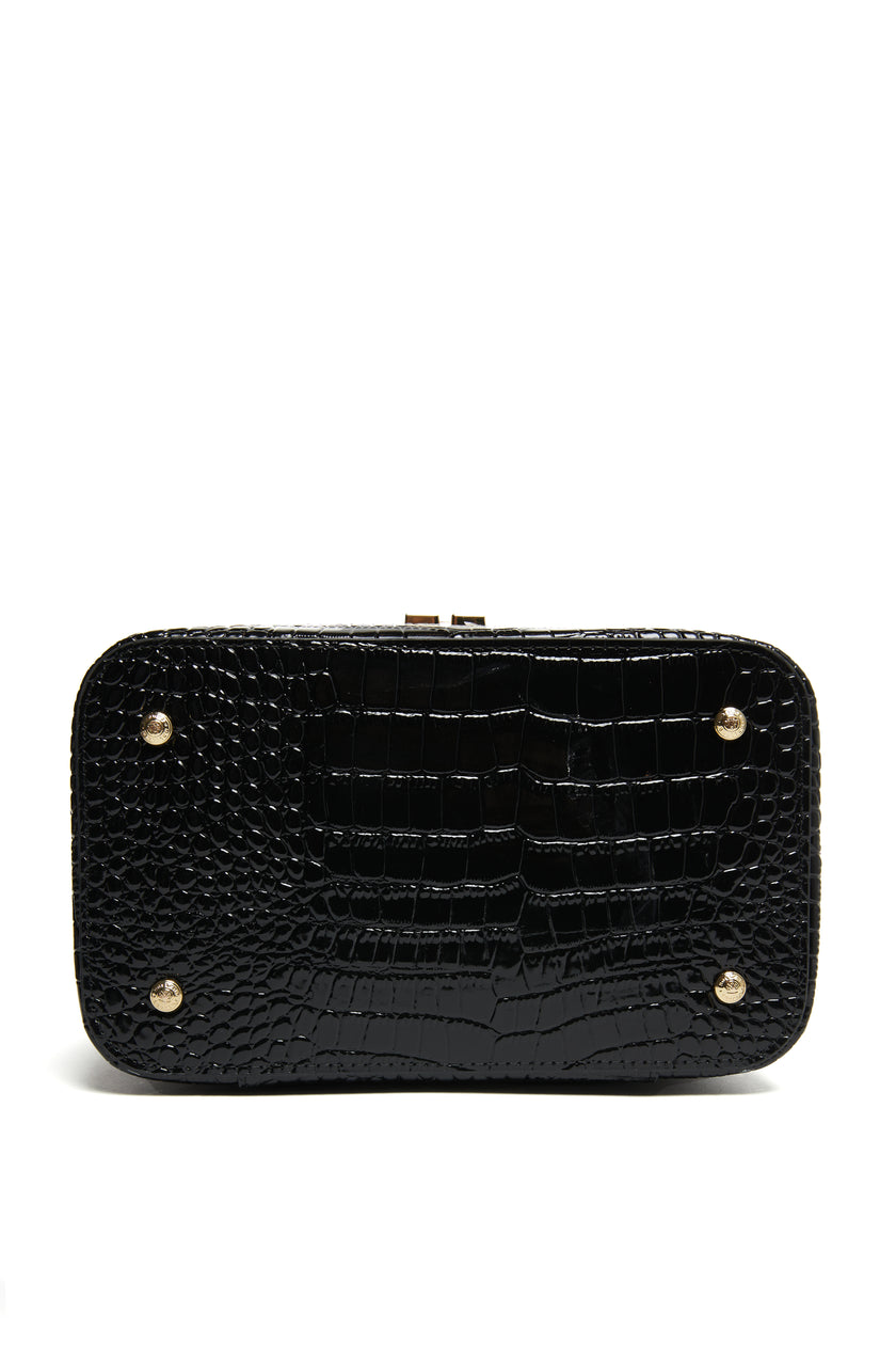 Travel Makeup Bag (Black Croc)