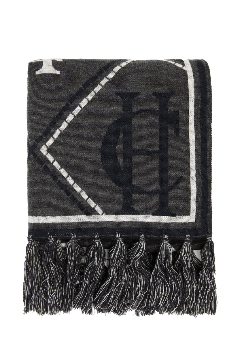 Reversible Monogram Scarf (Charcoal Houndstooth)