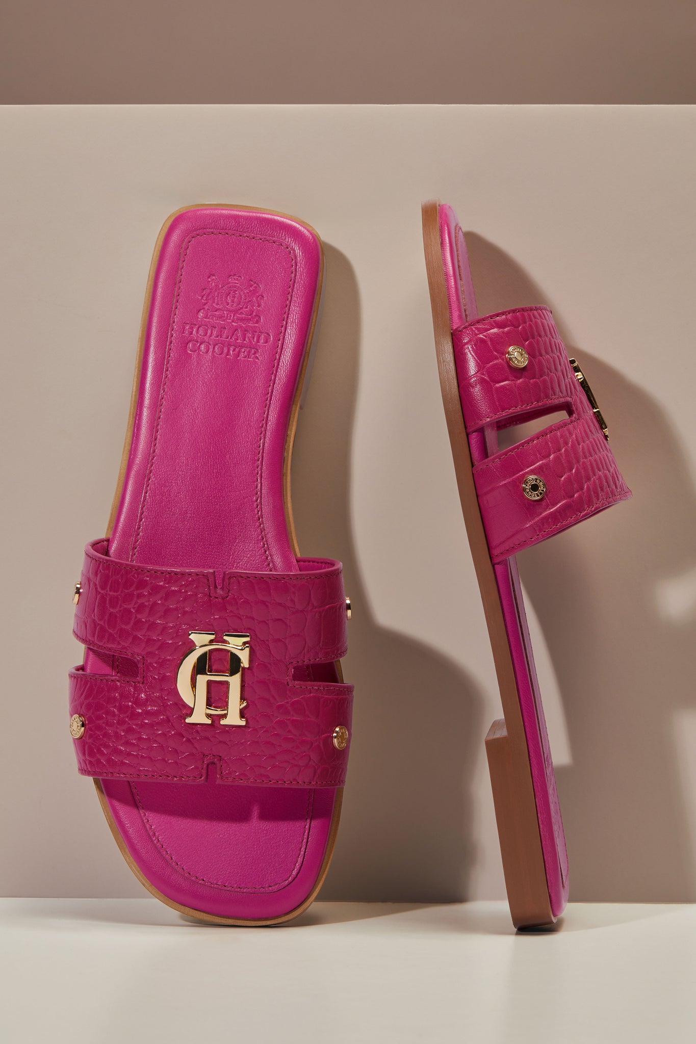 Monogram Slides (Pink Croc)