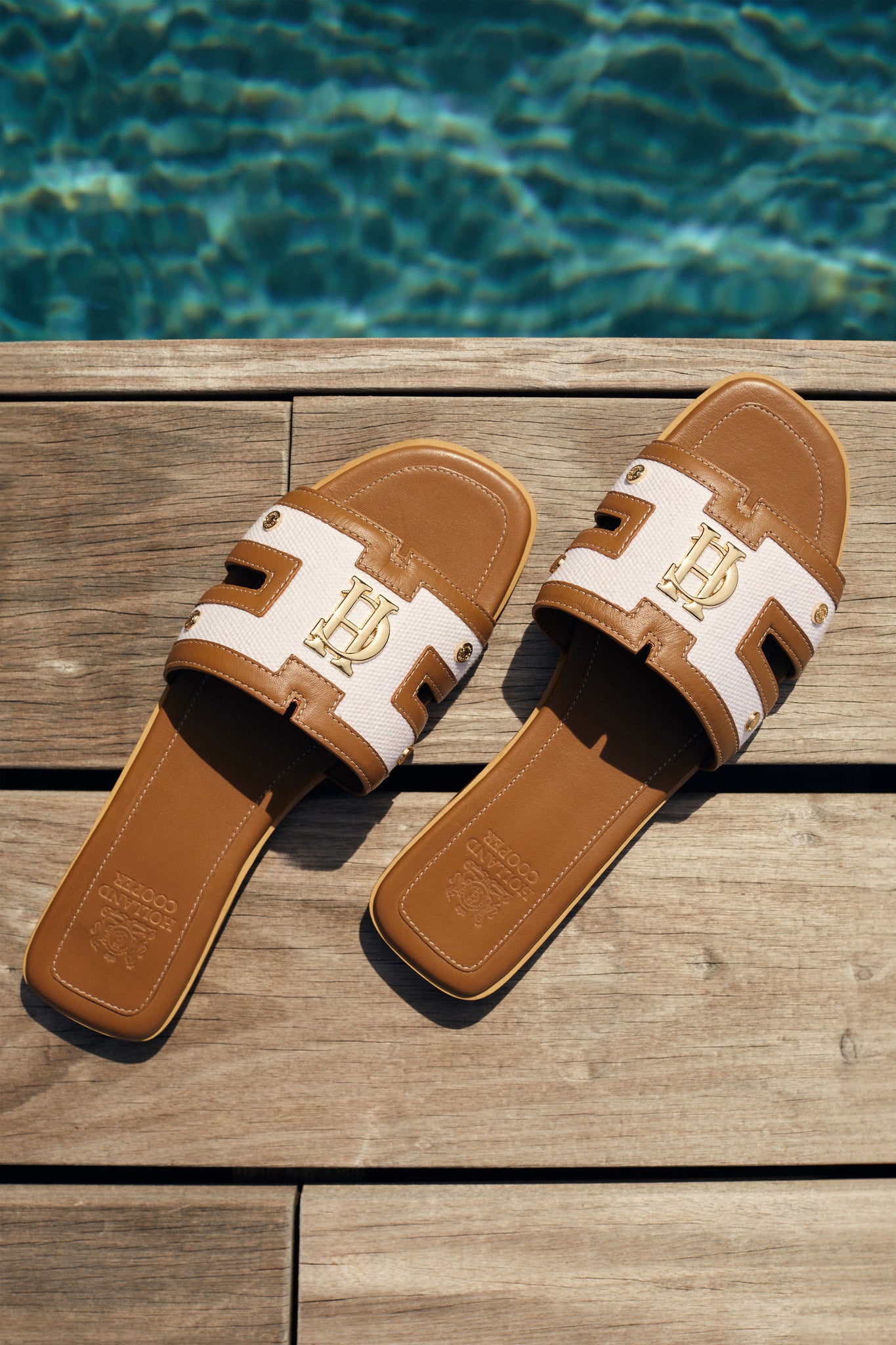 Monogram Slides (Tan Canvas)