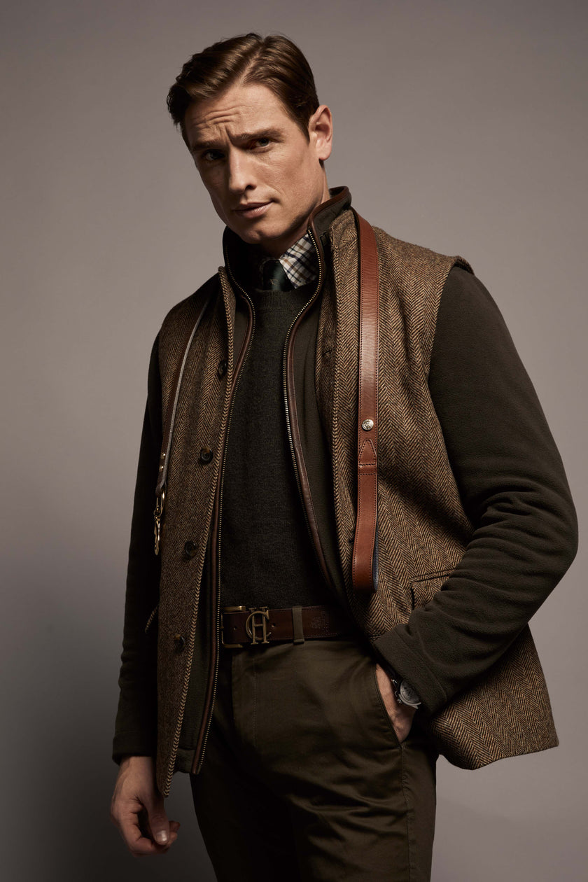 Nehru Gilet (Large Scale Brown Herringbone)