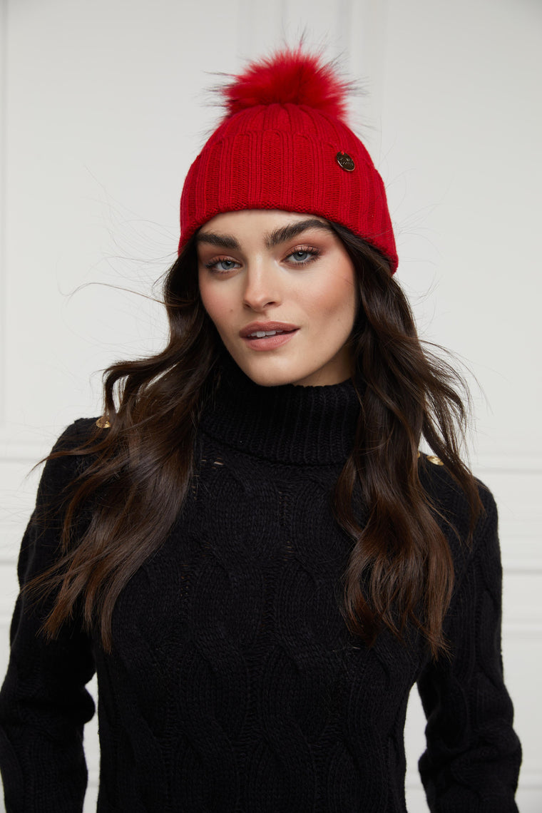 Rib Bobble Hat (Red)