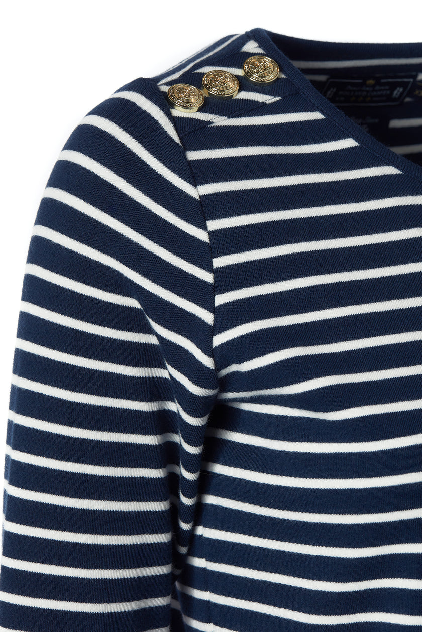 Padstow Long Sleeve Crew Neck Tee (Ink Navy Natural Stripe)