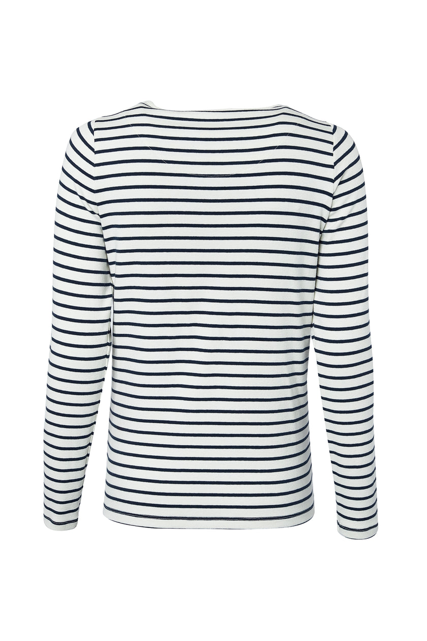 Padstow Long Sleeve Crew Neck Tee (Natural Ink Navy Stripe)