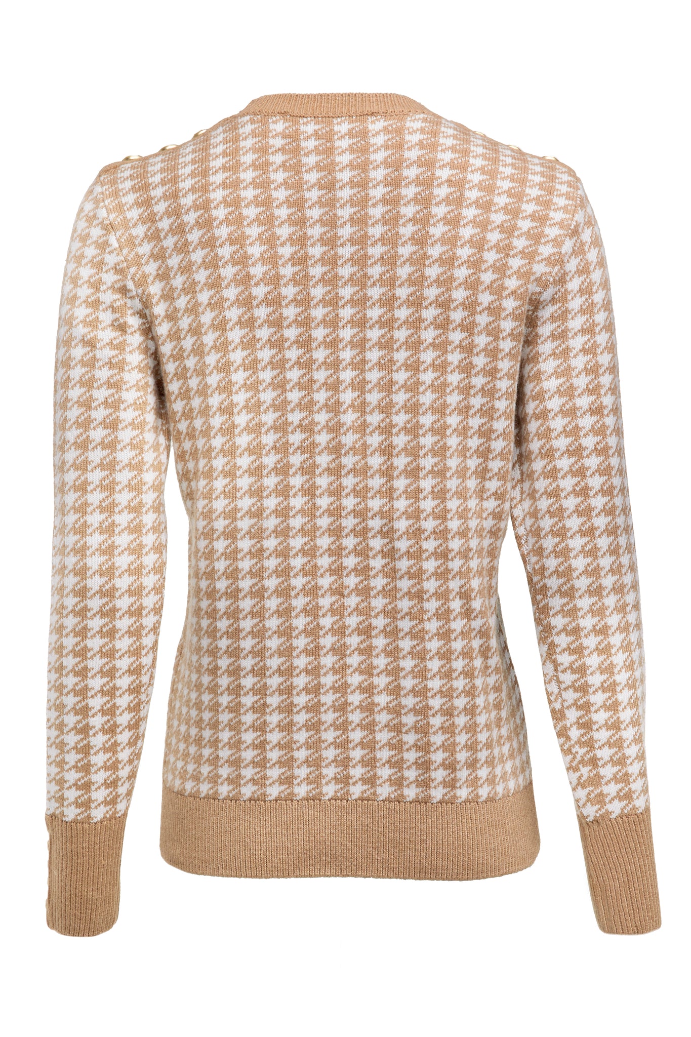 Panel Crew Neck Knit (Camel Houndstooth)