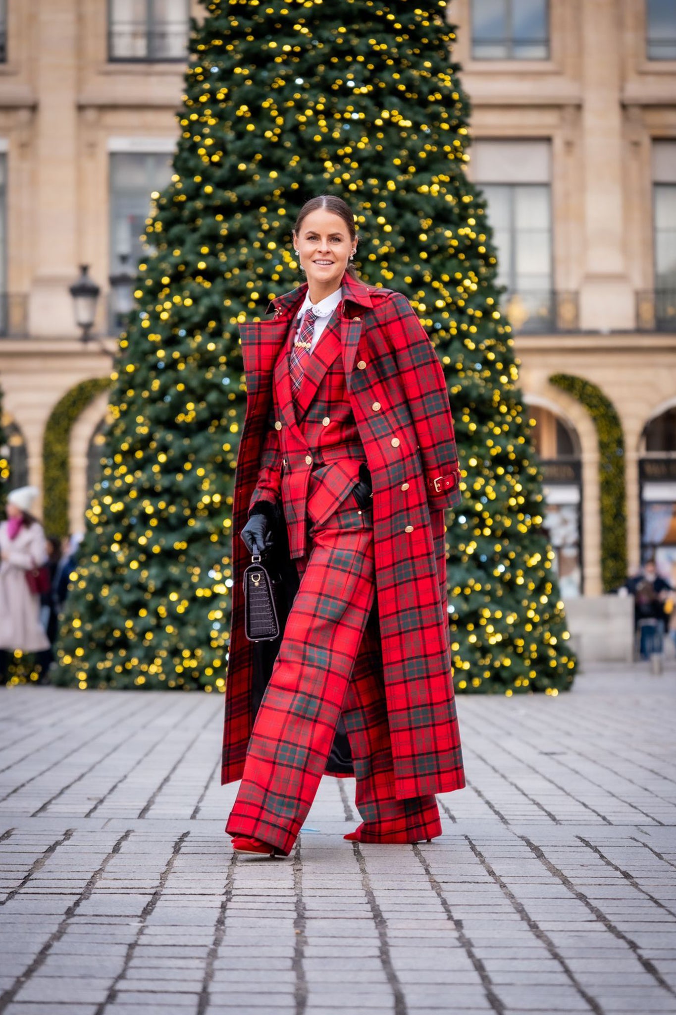 High Waisted Wide Leg Trouser (Red Tartan)