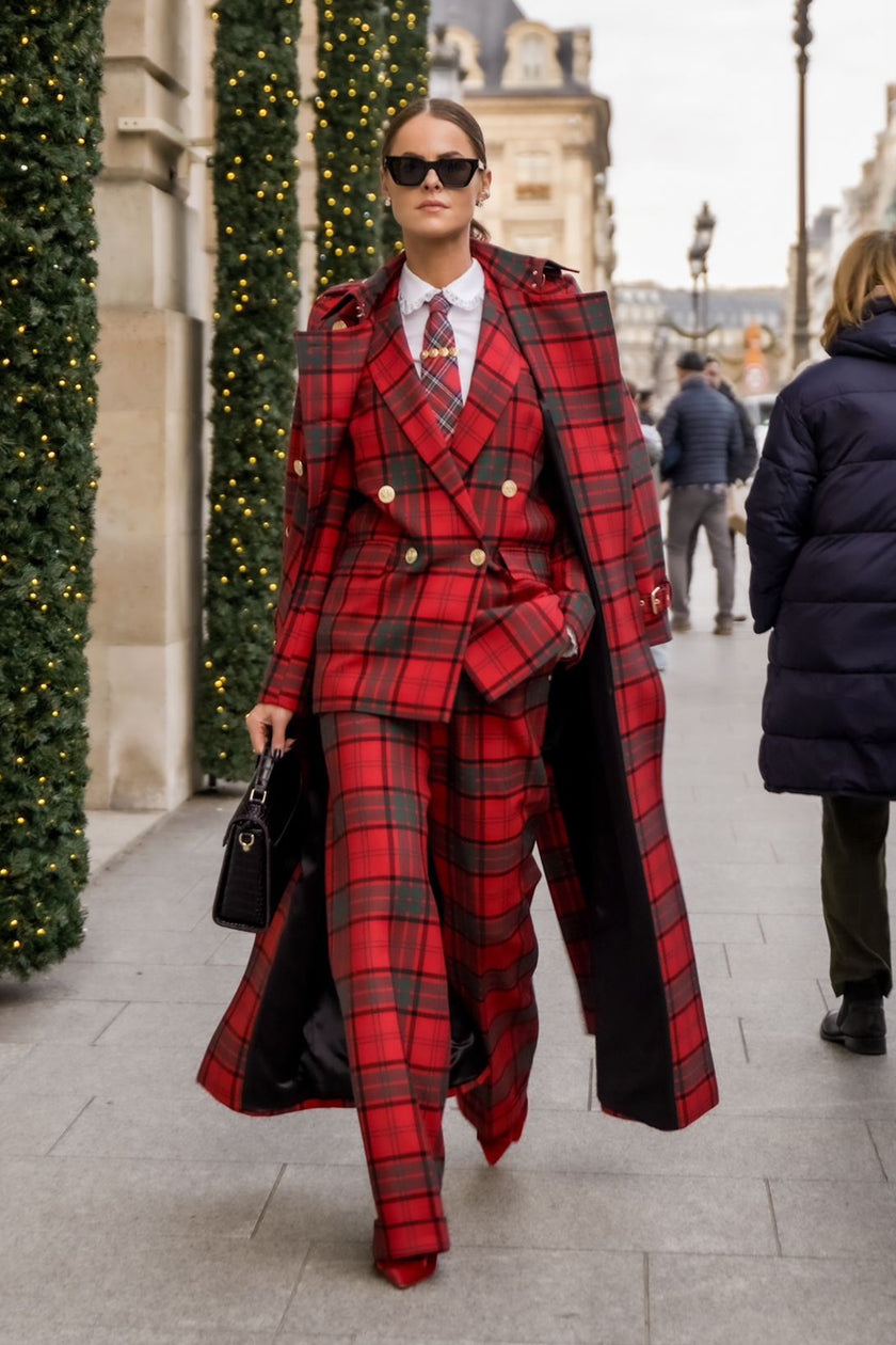 High Waisted Wide Leg Trouser (Red Tartan)