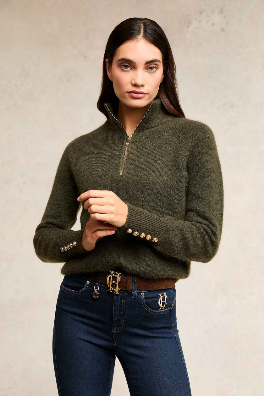 Tori Quarter Zip Knit (Forest Green)