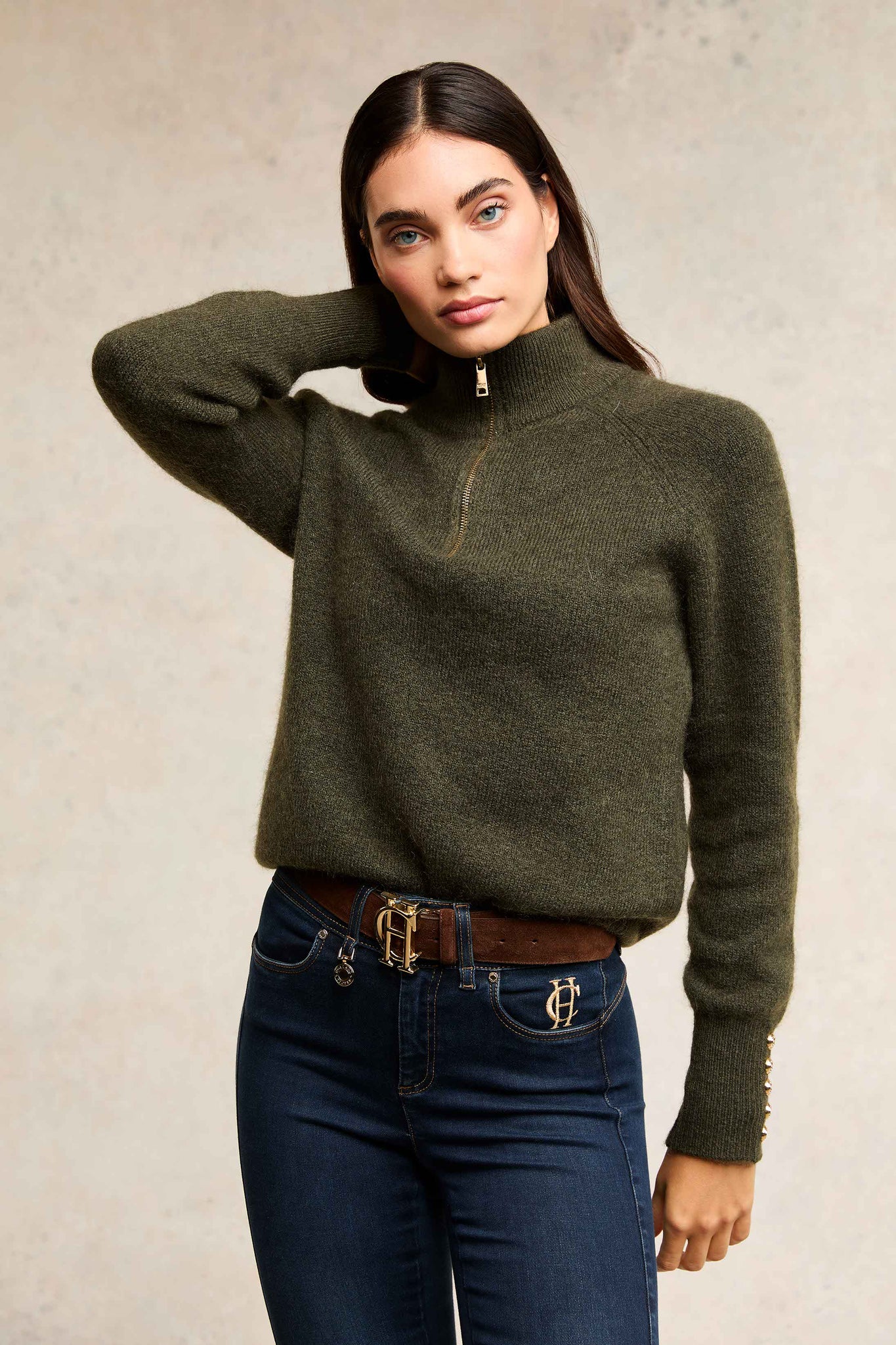 Tori Quarter Zip Knit (Forest Green)