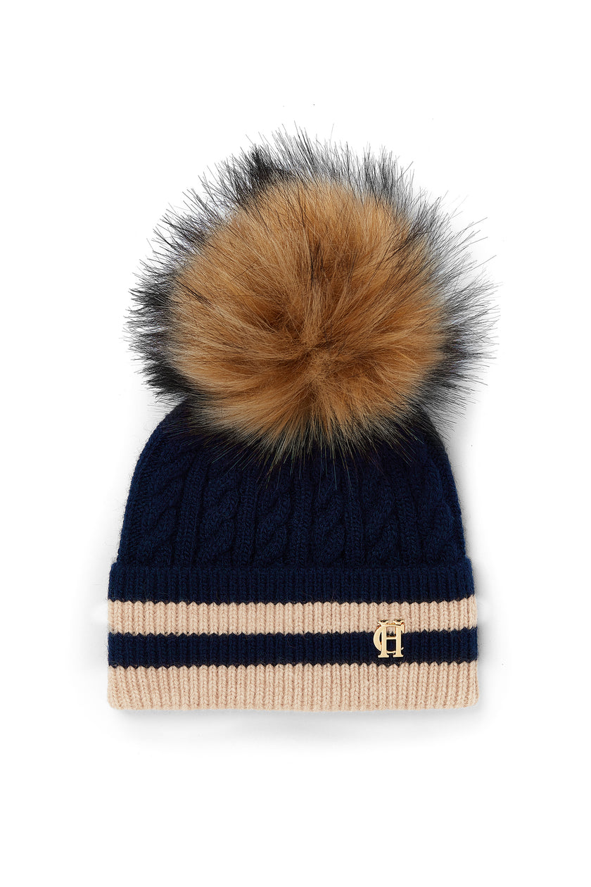 Zoe Bobble Hat (Ink Navy Stripe)