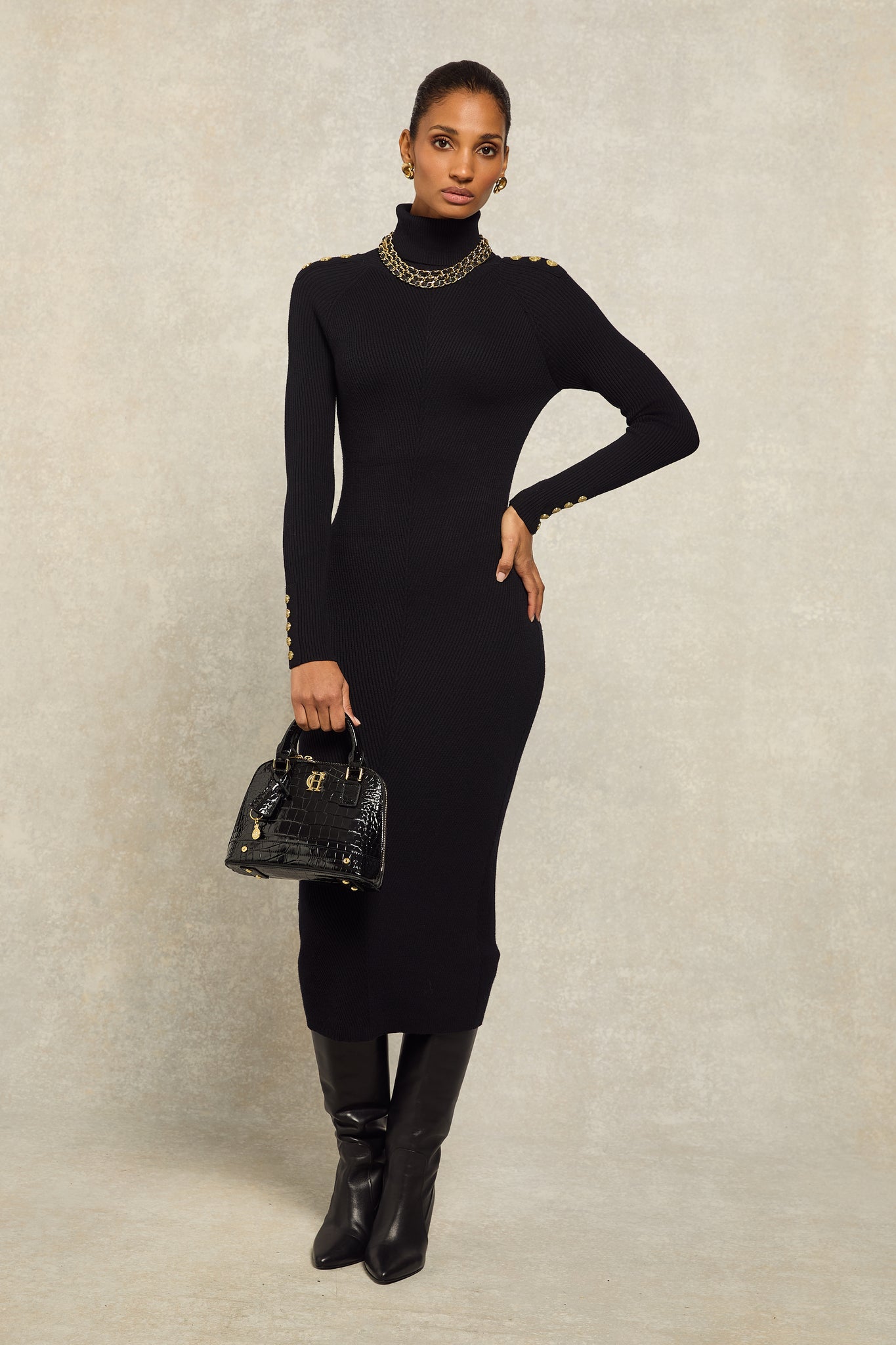 Kensington Midi Jumper Dress (Black)