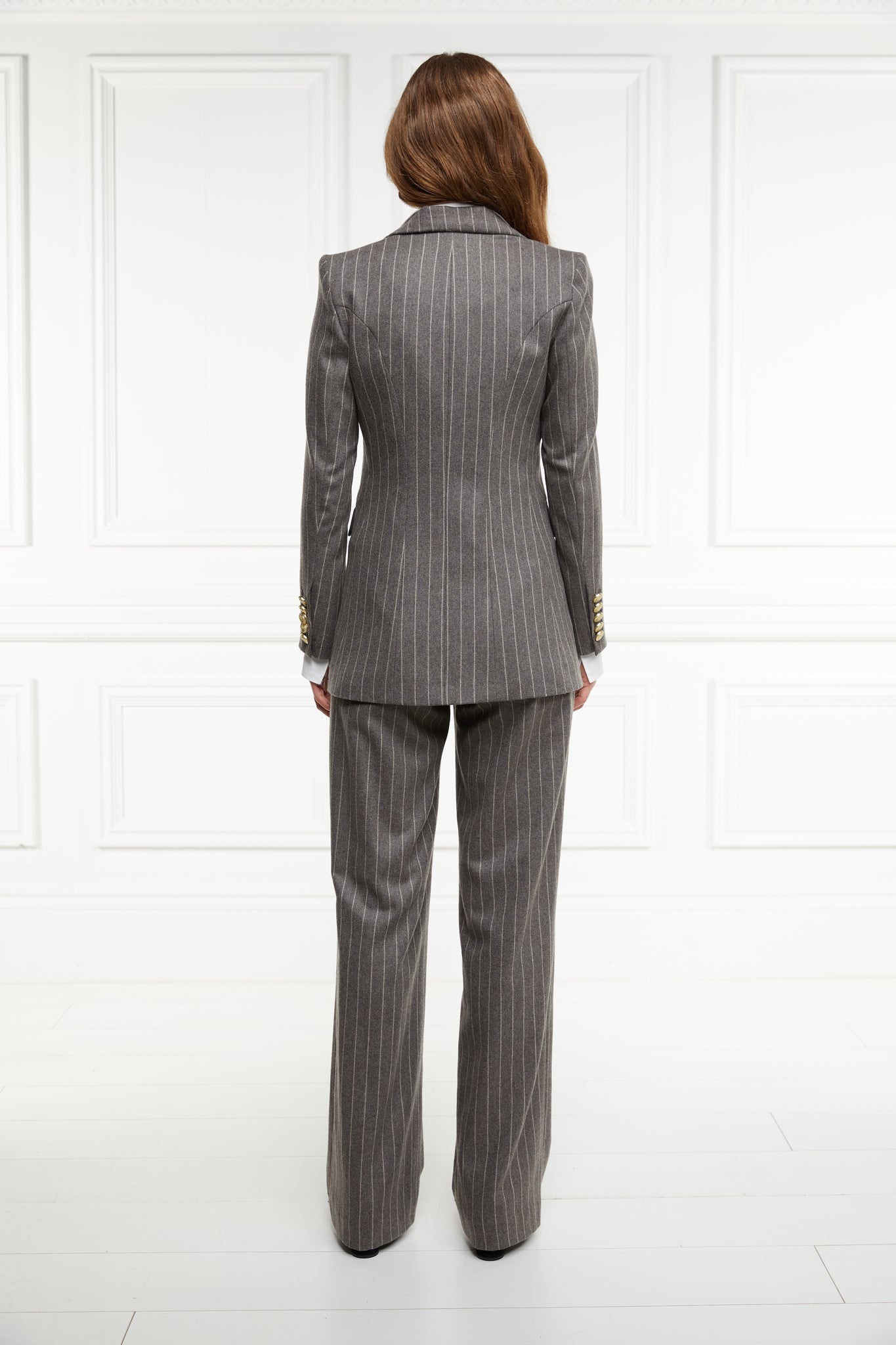 Double Breasted Blazer (Soft Grey Pinstripe)