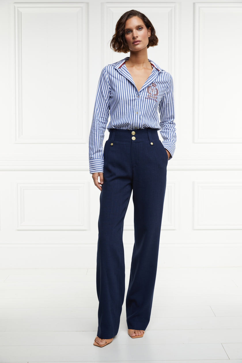 High Waisted Straight Trouser (Navy Linen)